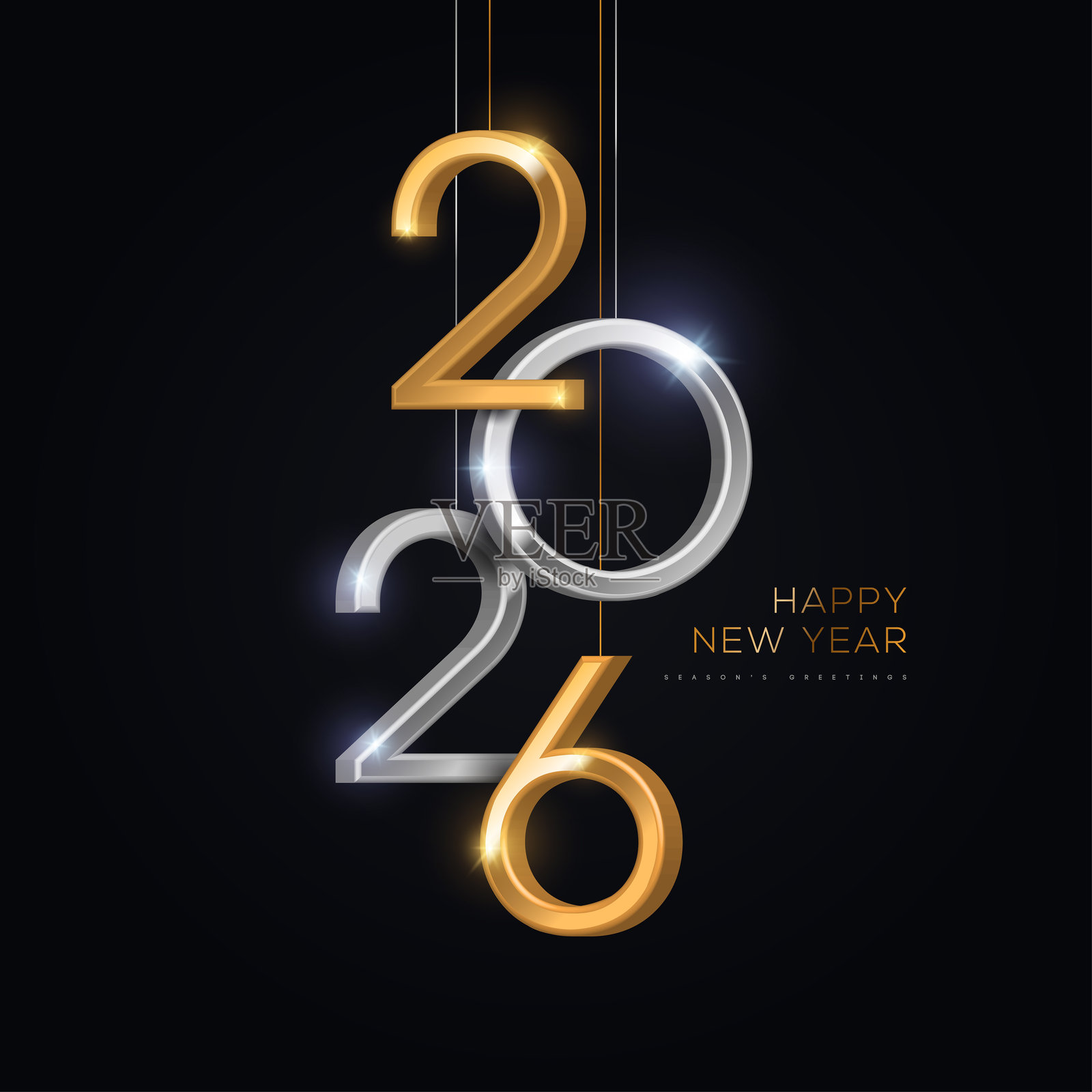 2026年金色新年黑色图标插画图片素材