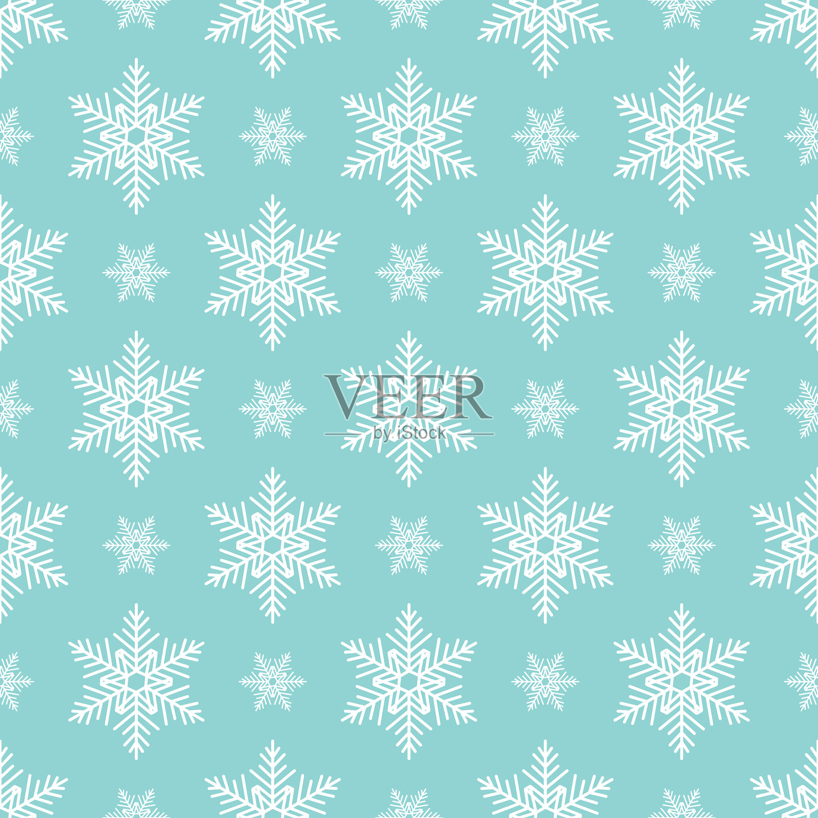 雪花无缝图案，手绘矢量线条插图。图形轮廓涂鸦绘画。适用于冬季设计、礼品包装、纺织品、壁纸的圣诞和新年背景。插画图片素材