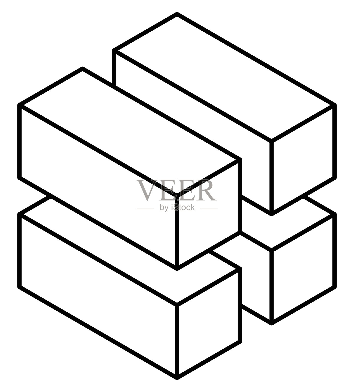 抽象等距插图，展示堆叠的几何形状。结构、建筑、施工、基础或团队合作的概念。简洁、极简的线条艺术设计。插画图片素材