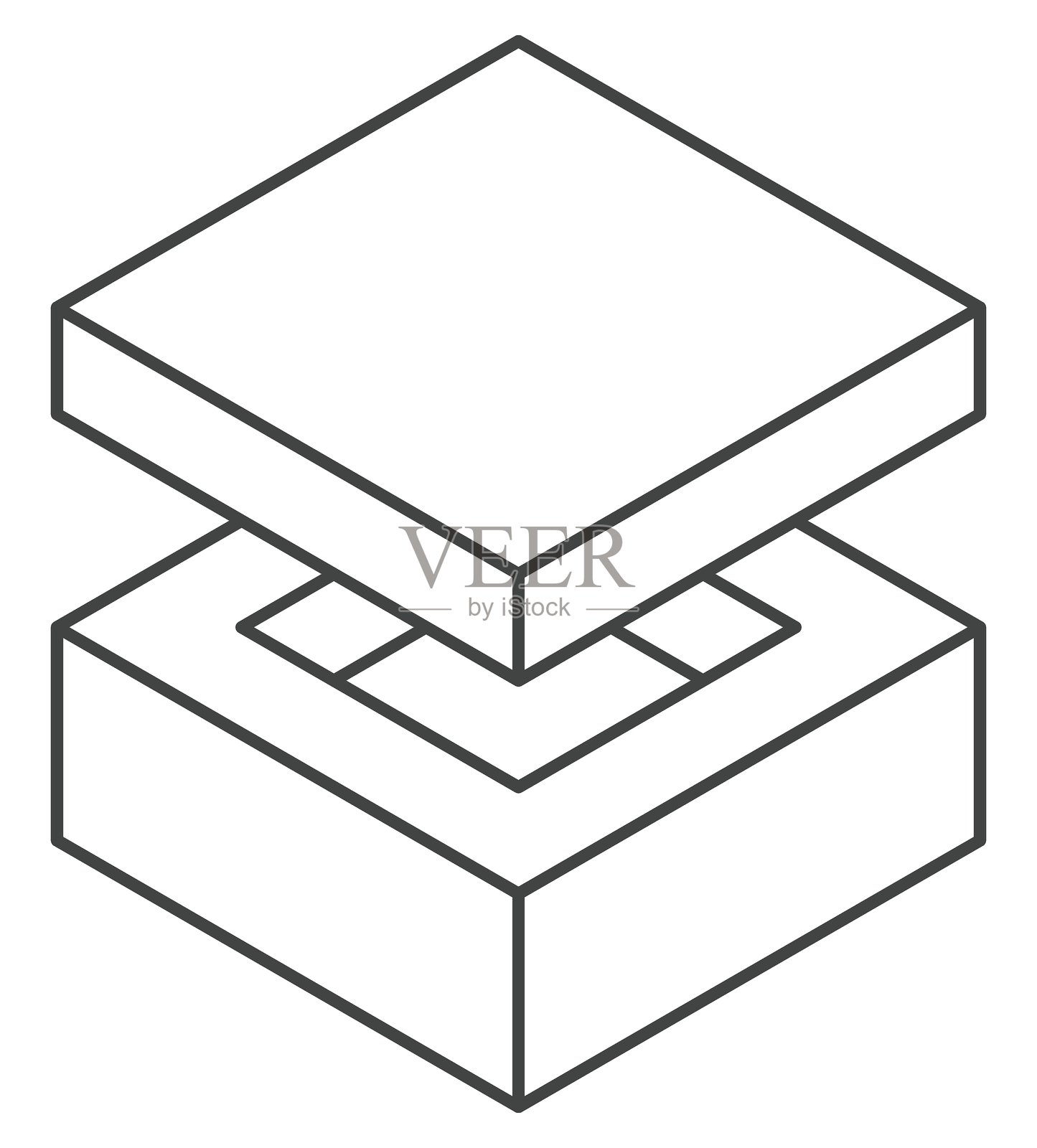 等距线条艺术描绘了分层的抽象几何形状，暗示着结构、过程或建筑。非常适合极简设计、科技或建筑项目。插画图片素材