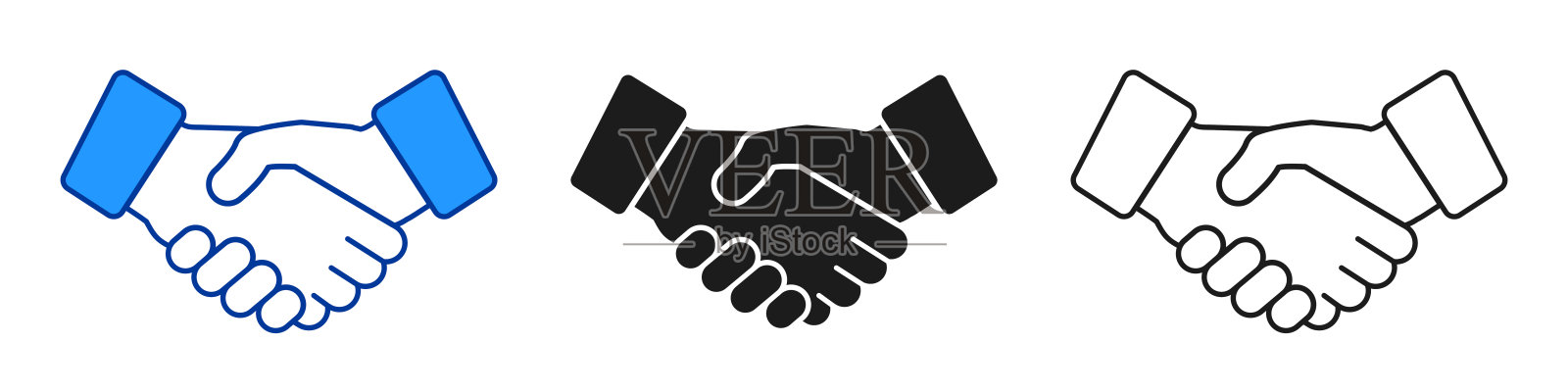 握手图标集，友好的交易符号，合作伙伴符号，商业协议握手标志矢量图插画图片素材