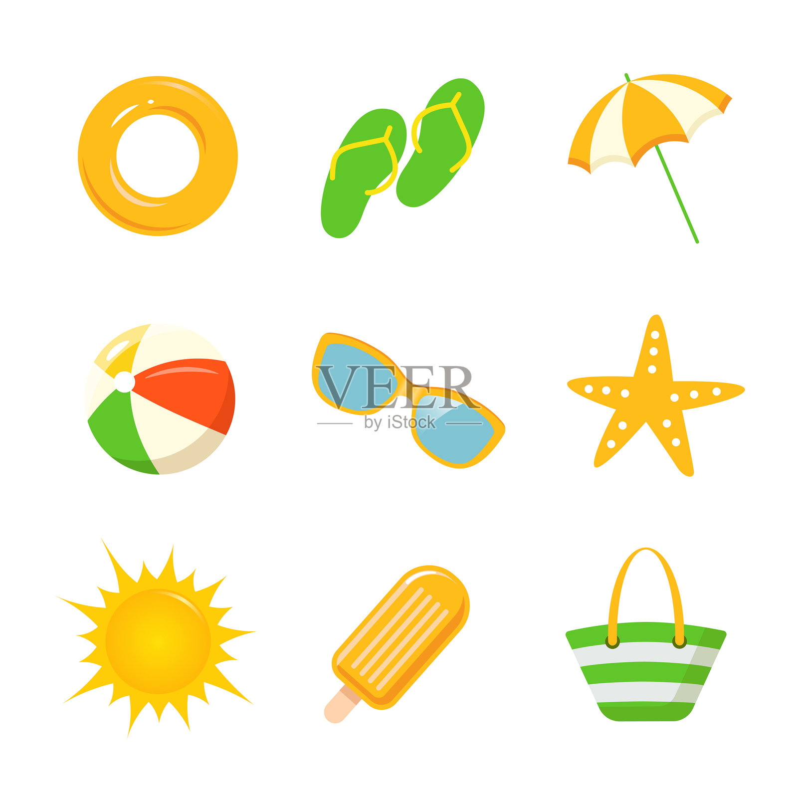 海滩和夏季图标集插画图片素材