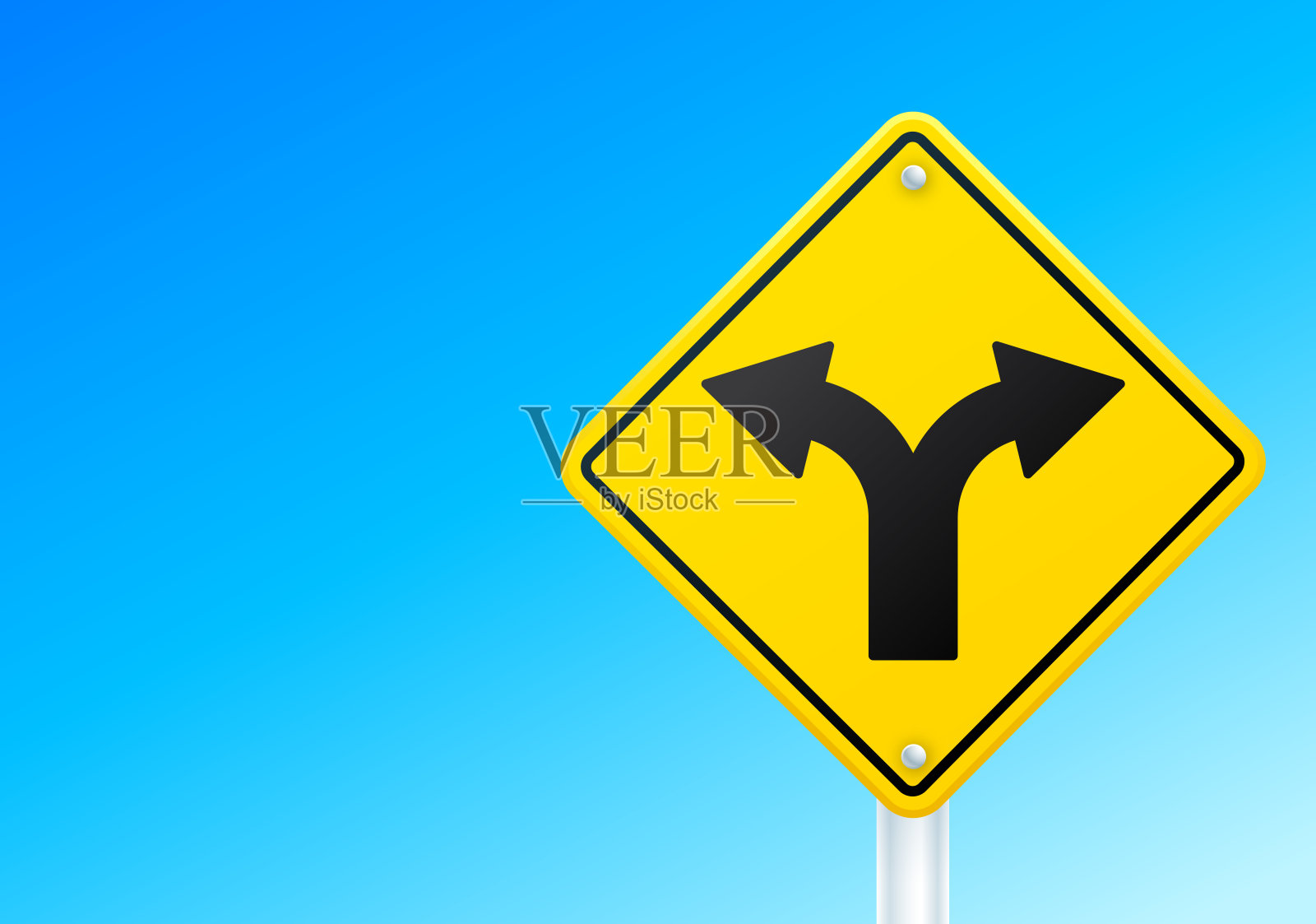 方向分离选择左转和右转的黄色交通标志插画图片素材