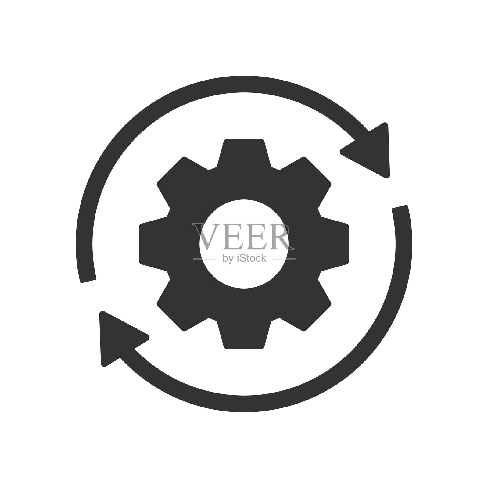 工作流程过程齿轮与圆形箭头图标。插画图片素材