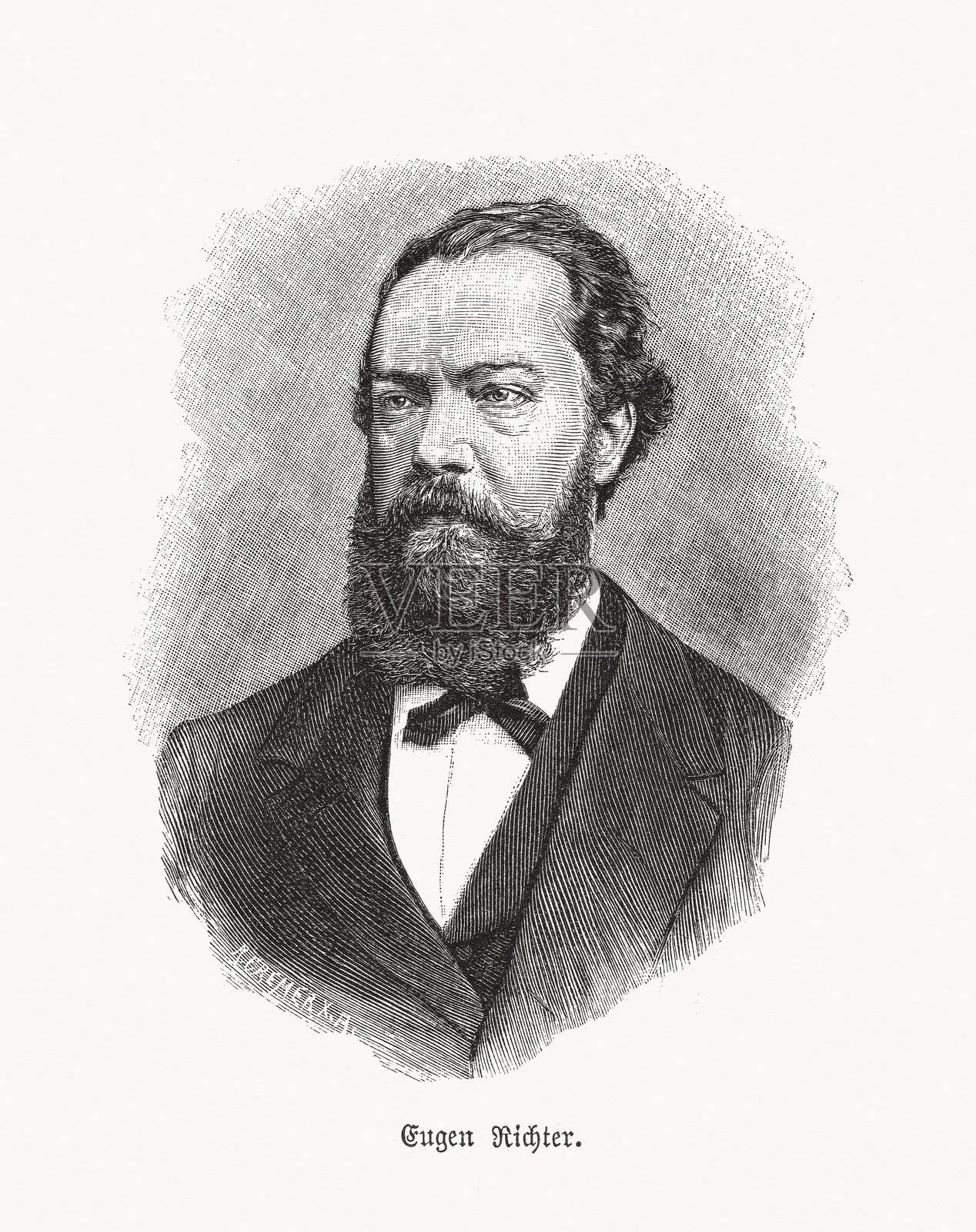 尤根·里希特（1838-1906），德国政治家和记者，木刻版画，出版于1892年插画图片素材