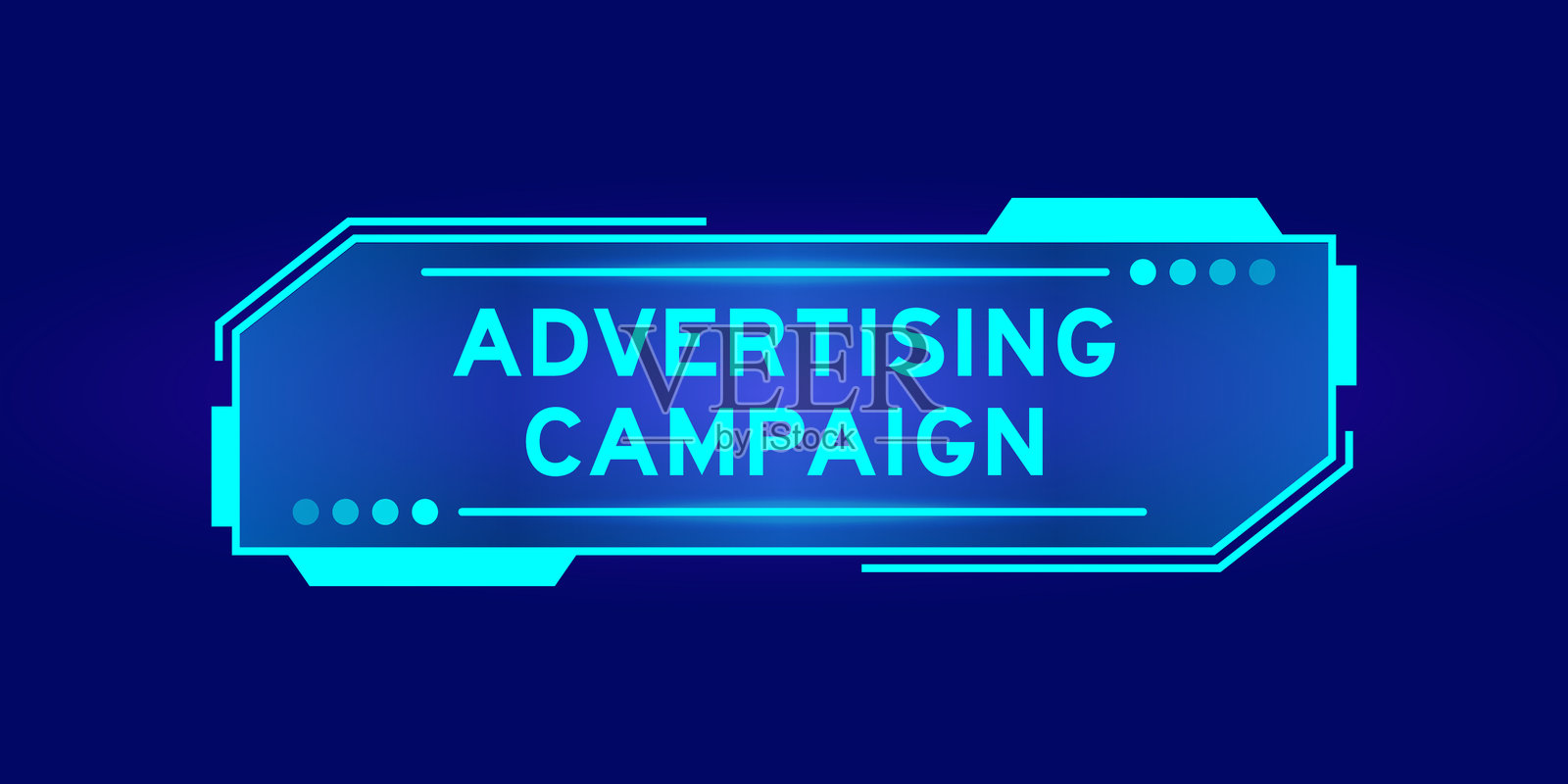 未来派HUD横幅，界面屏幕上有“广告活动”字样，背景为蓝色插画图片素材