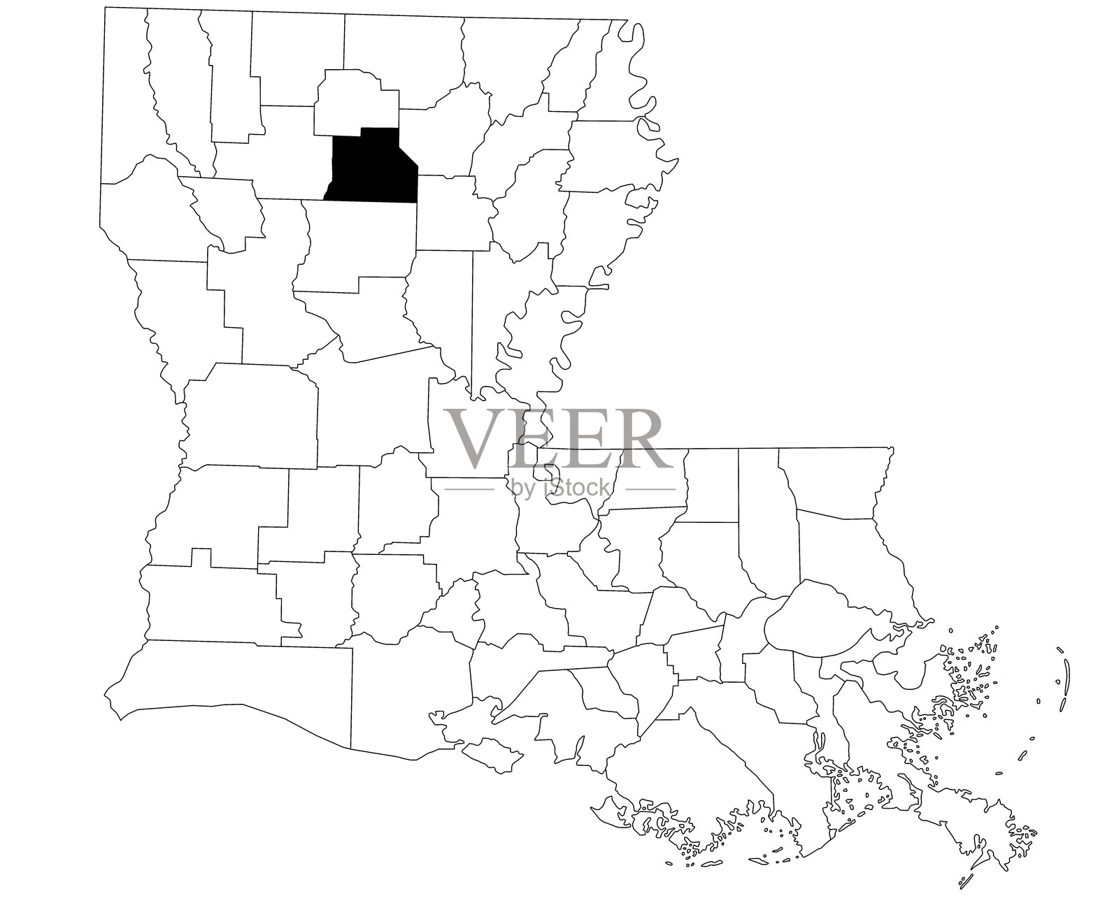 路易斯安那州杰克逊教区地图，白色背景。路易斯安那州地图上以黑色突出显示的单一教区地图。美国。插画图片素材