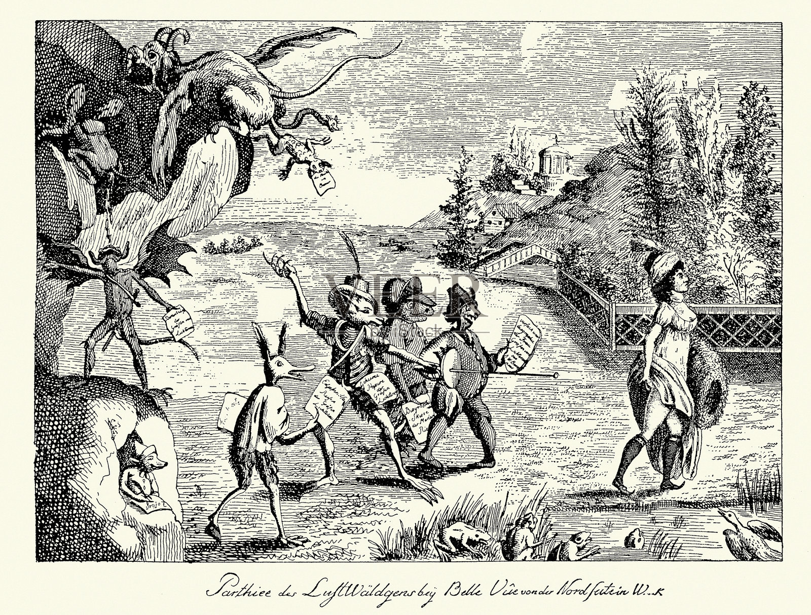 威尔赫尔米娜，普鲁士国王弗里德里希·威廉二世的官方情妇的漫画，任职于1769年至1797年。插画图片素材