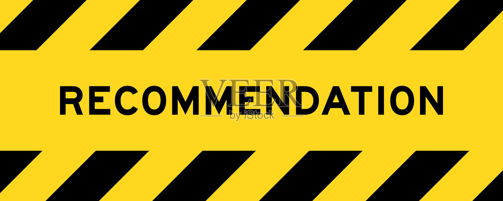 黄色和黑色条纹标签横幅，上面写着“推荐”插画图片素材