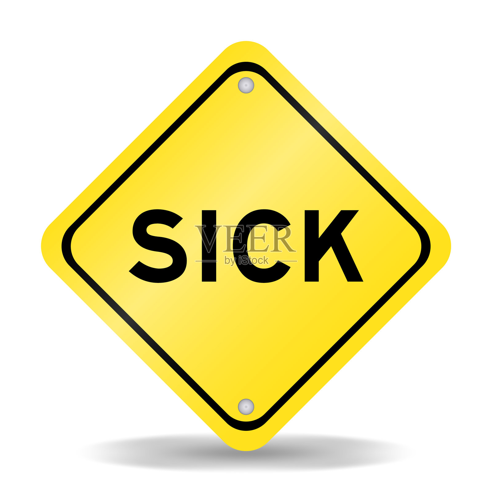 白色背景上的黄色交通标志，标有“生病”字样插画图片素材