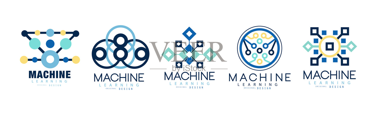 学习机器标志和标签原创设计矢量集插画图片素材