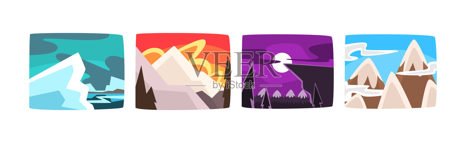 美丽的雪山风景自然场景矢量图集插画图片素材