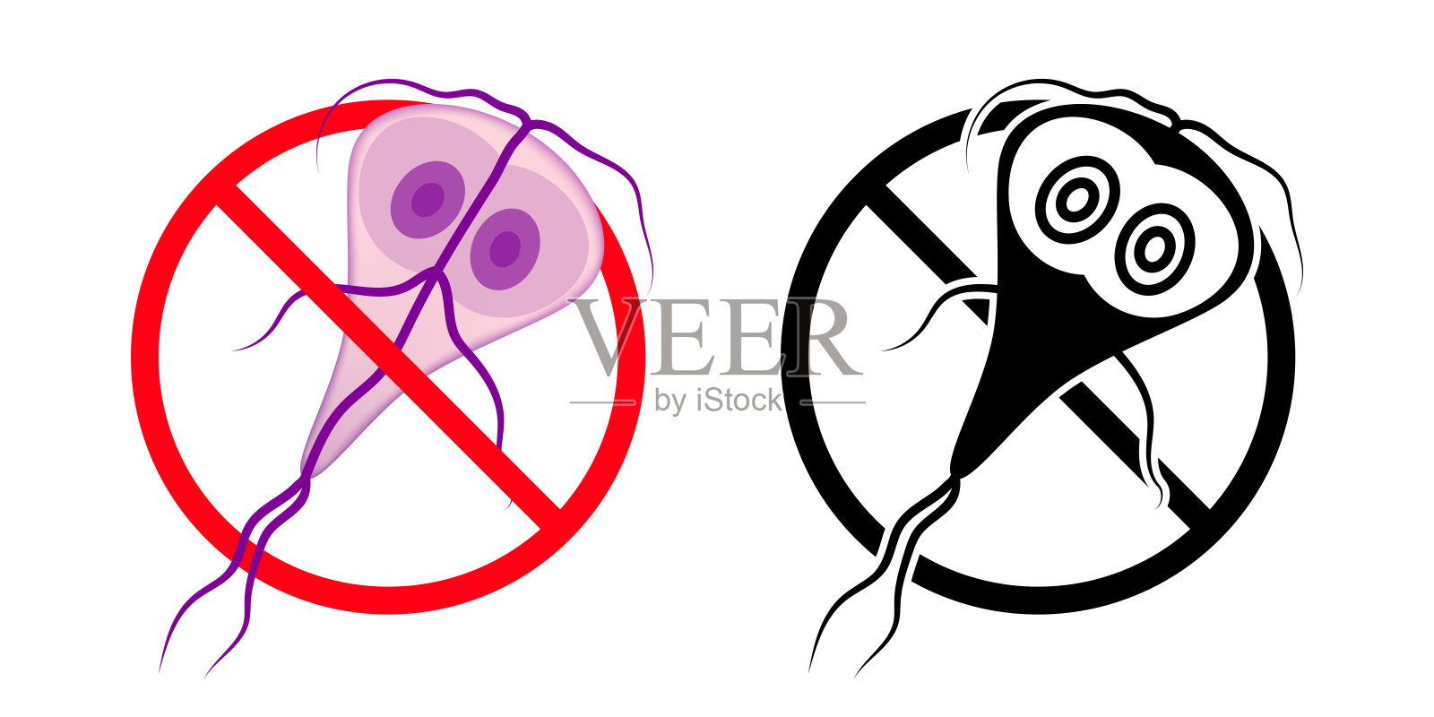 停止贾第虫感染，划掉导致贾第虫病和其他肠道疾病的寄生虫插画图片素材