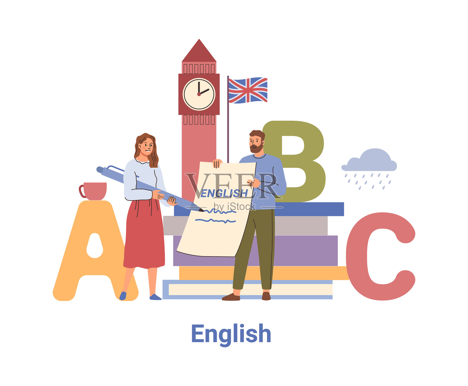 学校学科与科目，英语学习插画图片素材