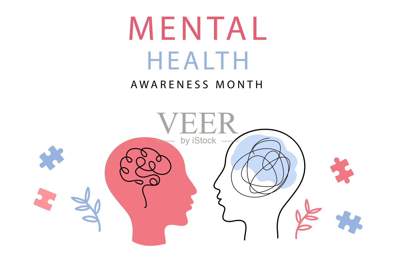 心理健康横幅，海报，背景。插画图片素材