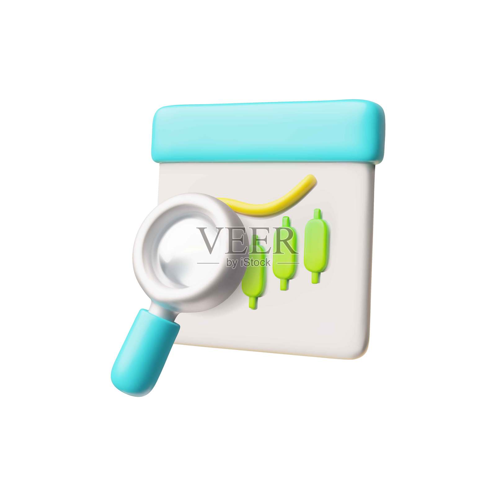 带放大镜的3D矢量线图。搜索与分析。插画图片素材