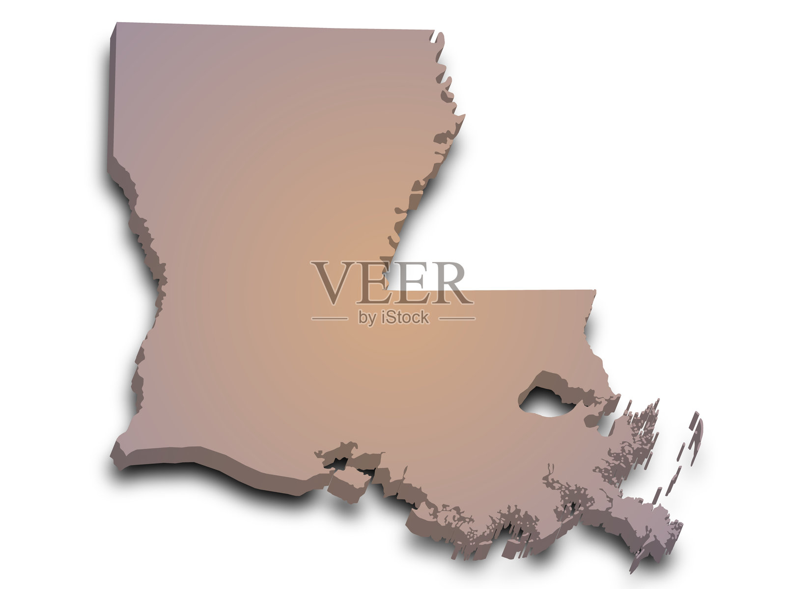 路易斯安那州3D地图，带有颜色。美国，US，United State插画图片素材