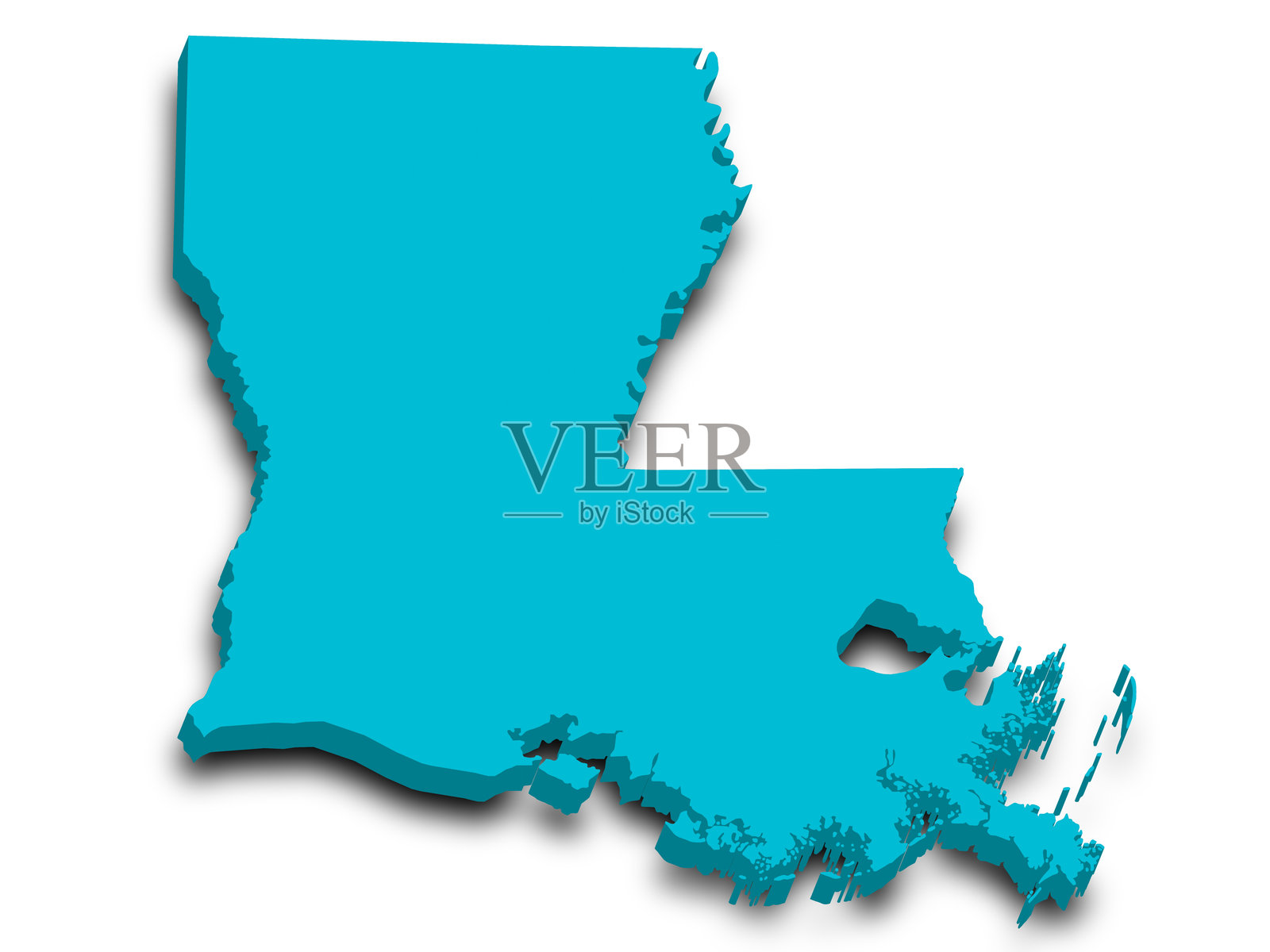 路易斯安那州3D地图，带有颜色。美国，US，United State插画图片素材