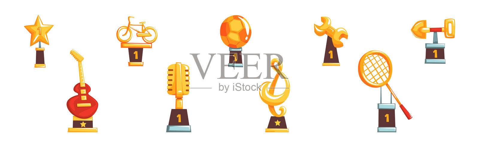 金杯和酒杯奖项与造型奖品矢量图集插画图片素材