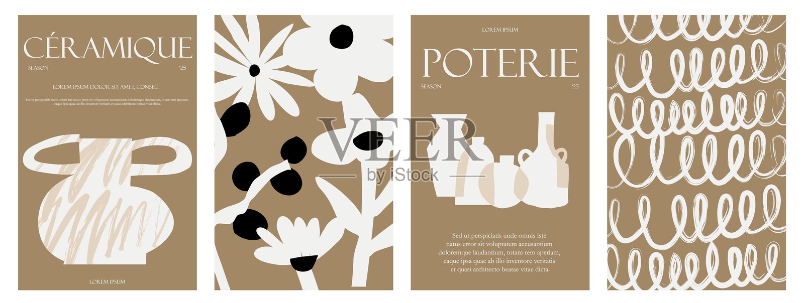 现代剪贴设计海报，特色陶瓷和花卉图案插画图片素材