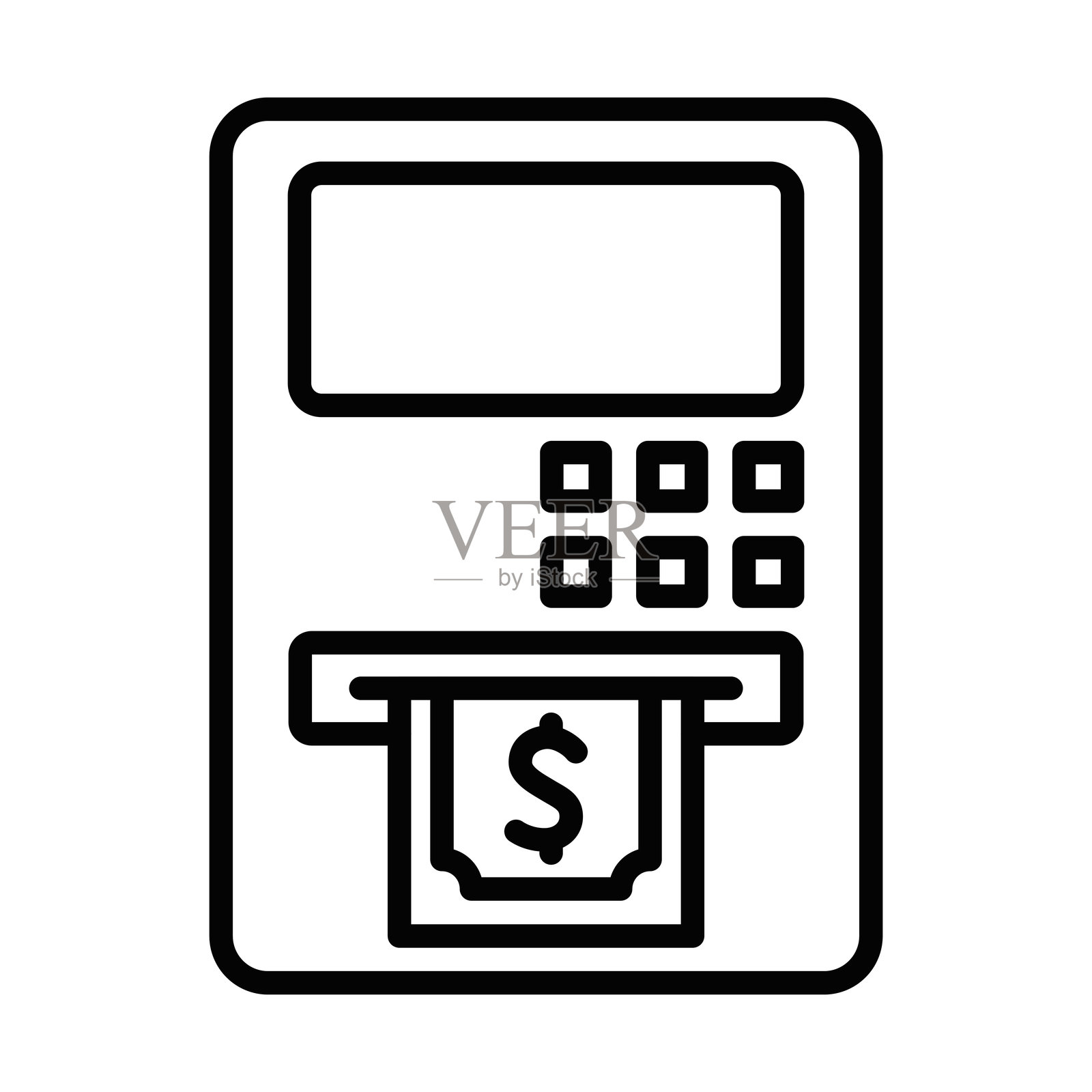ATM机现金矢量插图。可编辑的线条。插画图片素材