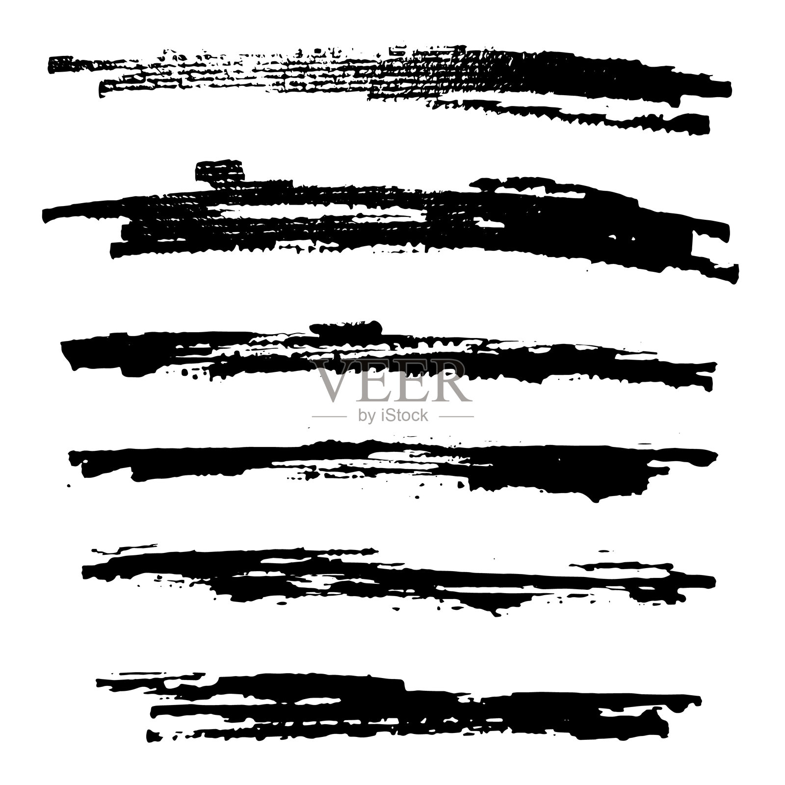 一组黑色墨水笔触。矢量插图。脏水彩纹理、框、边框、粗糙背景、溅洒或社交媒体创意形状。插画图片素材