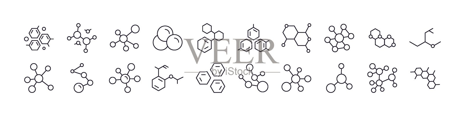 原子简单孤立线条图标集合。可编辑的线条。非常适合网站、书籍、卡片和应用程序。插画图片素材