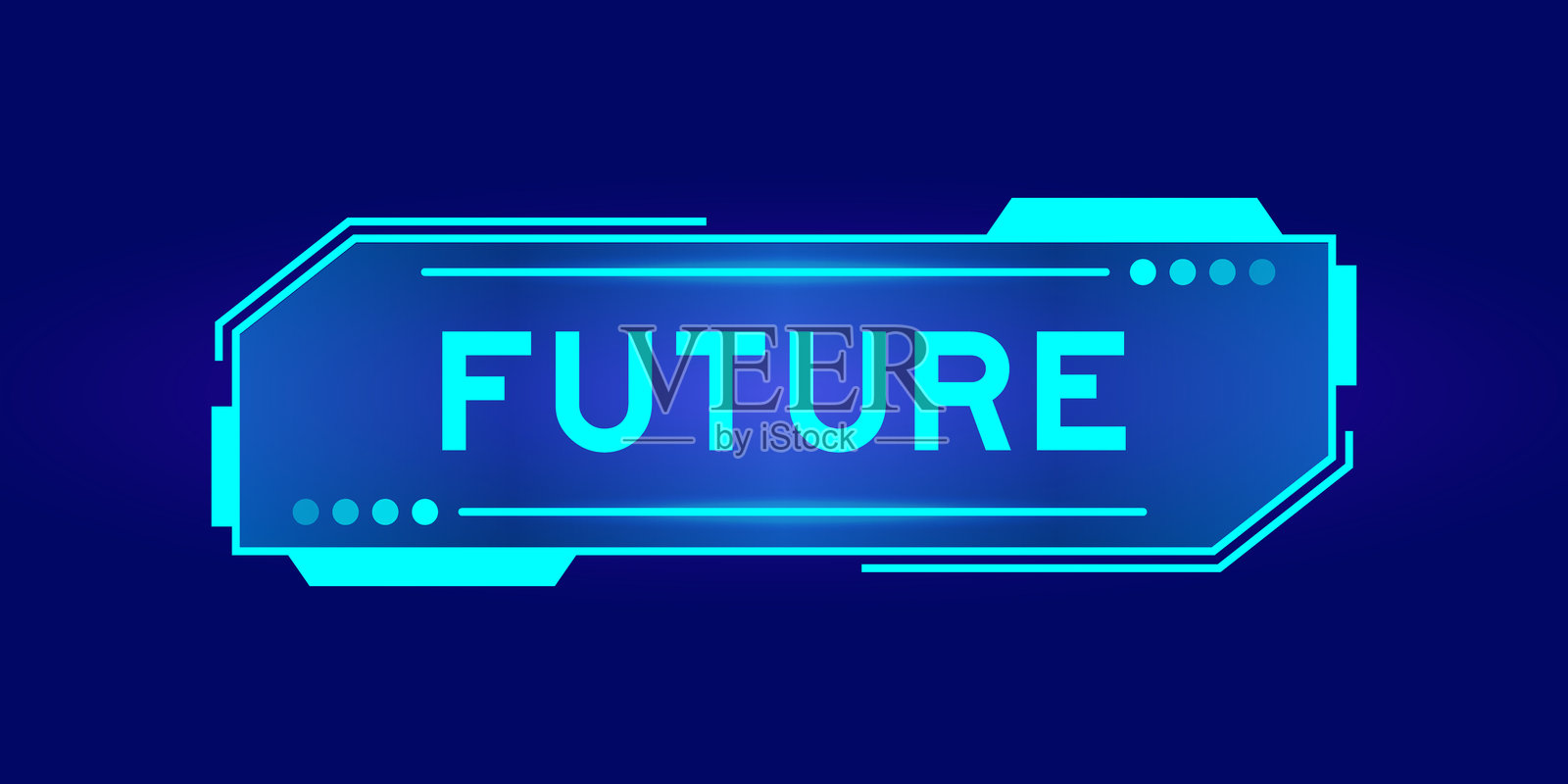 未来感的HUD横幅，界面屏幕上有“未来”字样，背景为蓝色插画图片素材