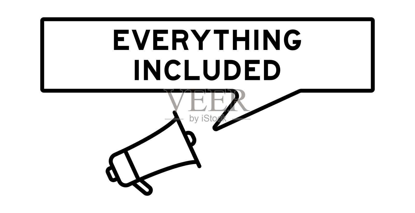 白色背景上的扩音器图标与包含“everything”的对话气泡插画图片素材