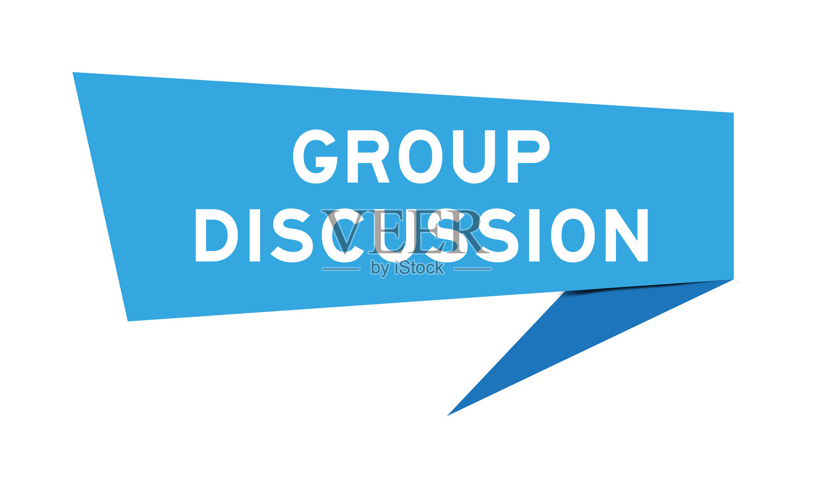 白色背景上带有“群体讨论”字样的蓝色演讲横幅插画图片素材