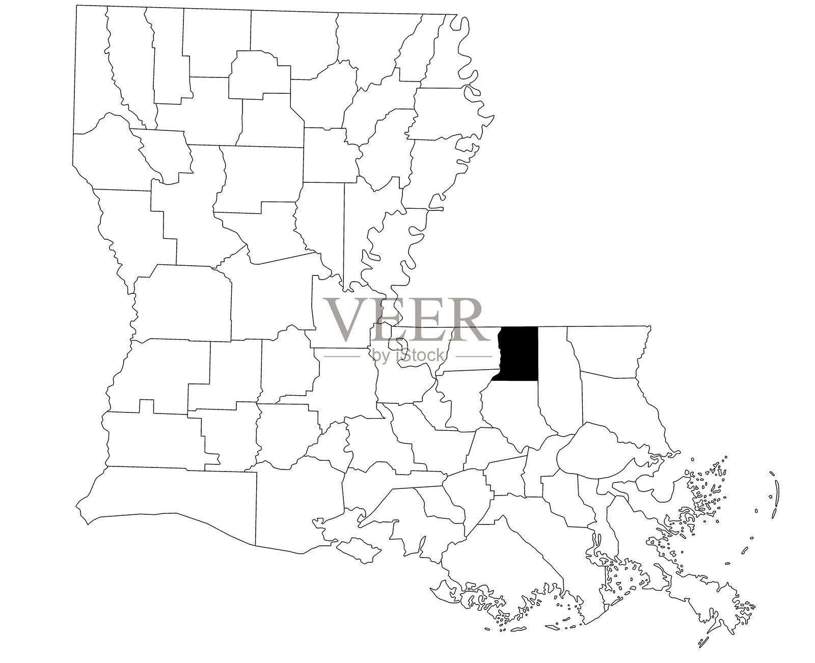 路易斯安那州圣海伦娜教区地图，白色背景。路易斯安那州地图上以黑色突出显示的单一教区地图。美国，US插画图片素材