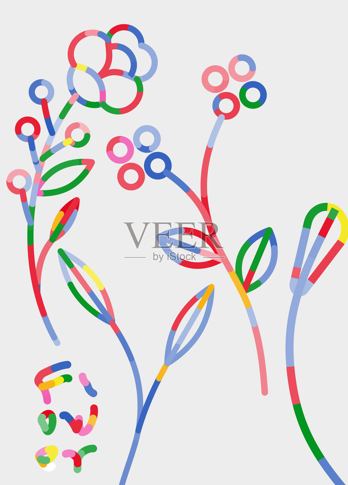抽象色彩线条风格的植物花卉图案背景插画图片素材