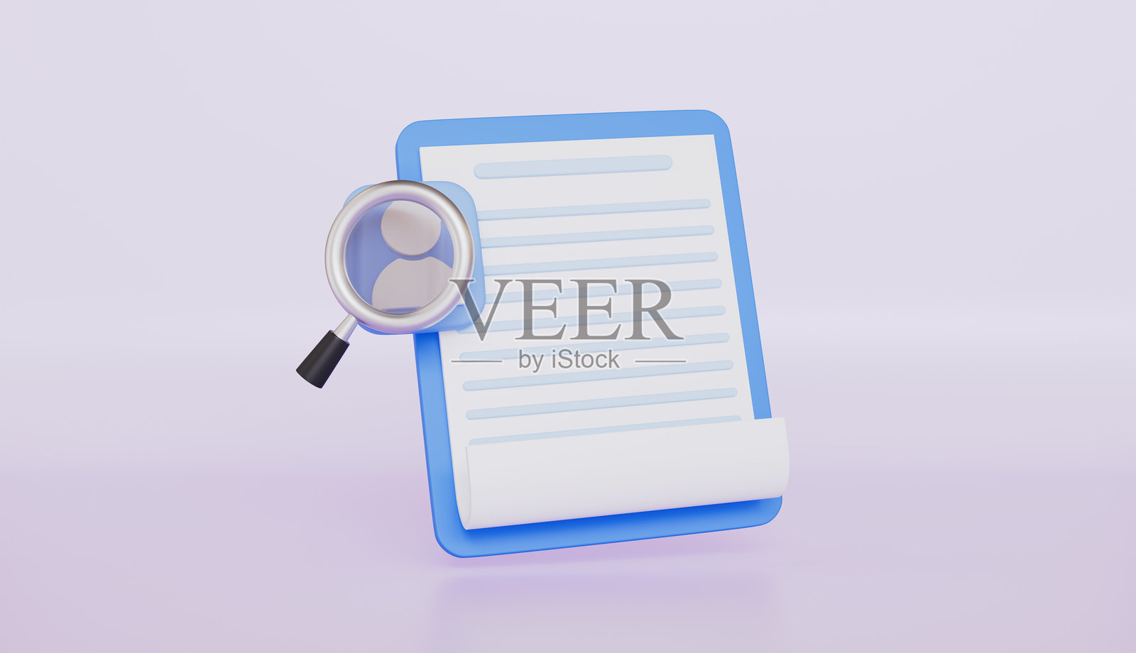 带放大镜的身份证、检查清单纸、人力资源、招聘人员、求职申请概念照片摄影图片