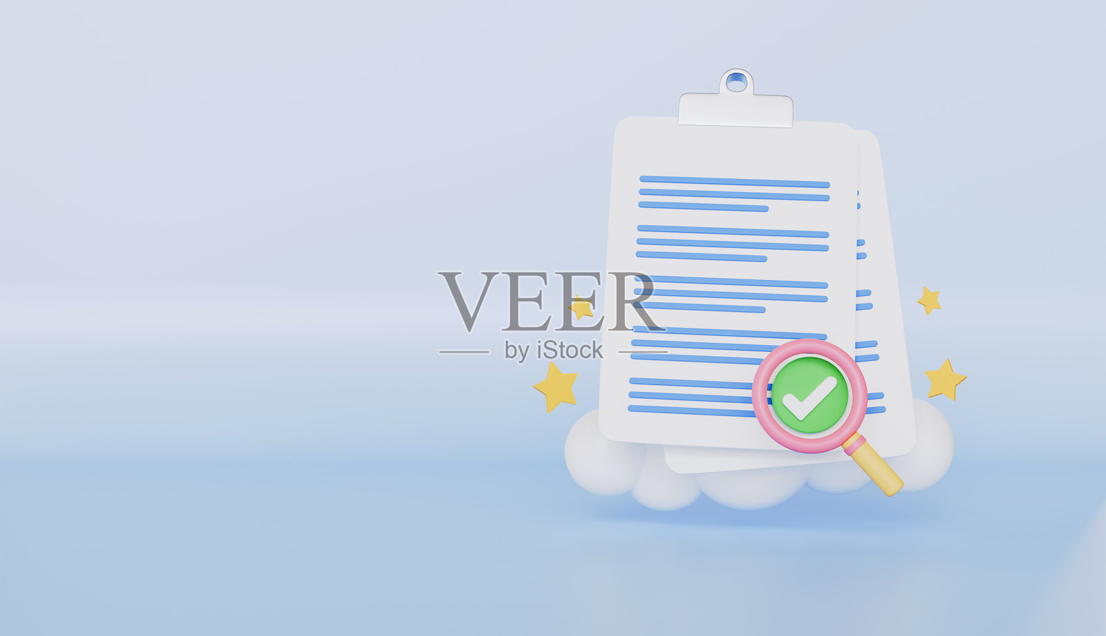 使用纸张和放大镜搜索信息的3D插图，留白空间照片摄影图片