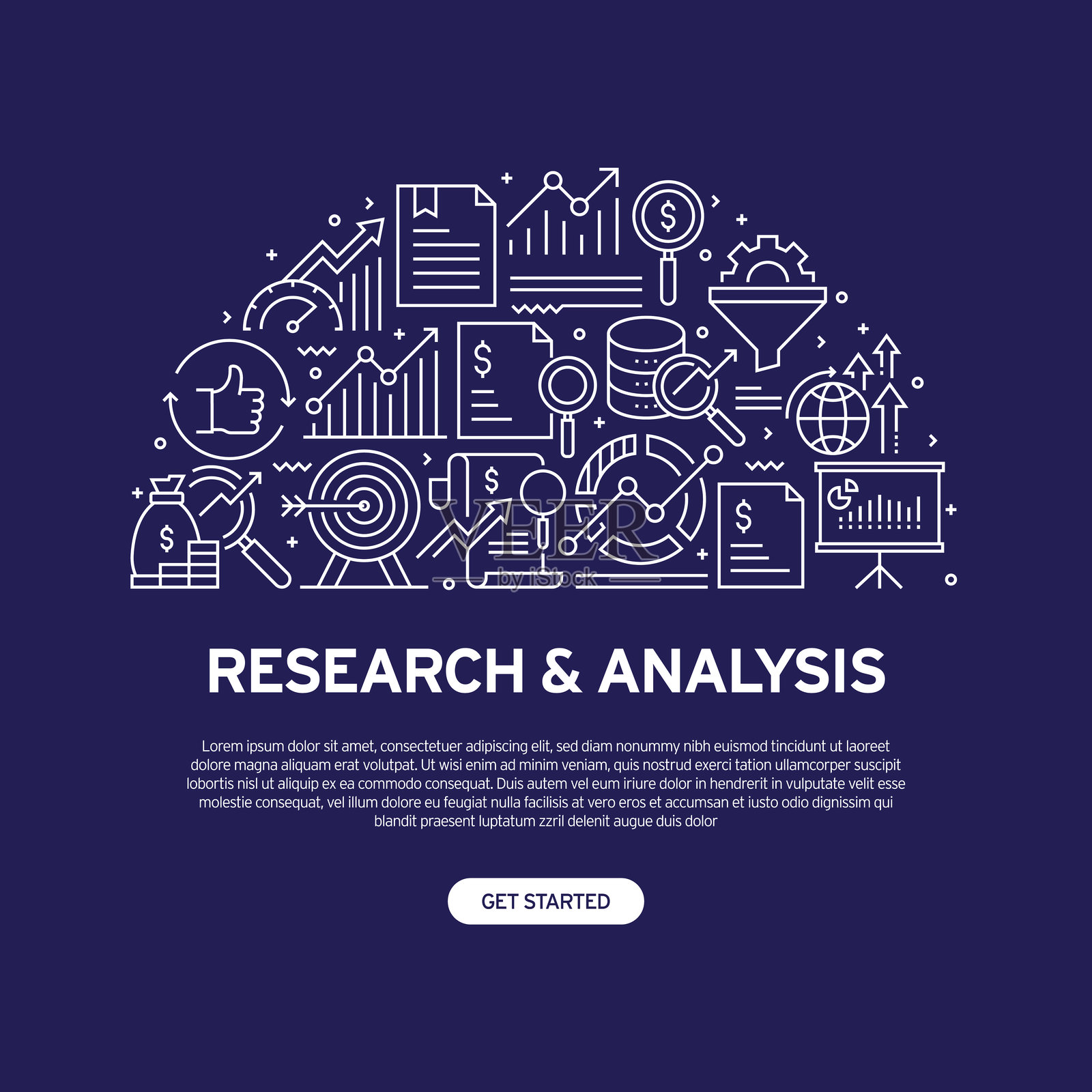 与研究和分析相关的矢量插图。商业、金融、数据、图表、审计、增长。插画图片素材