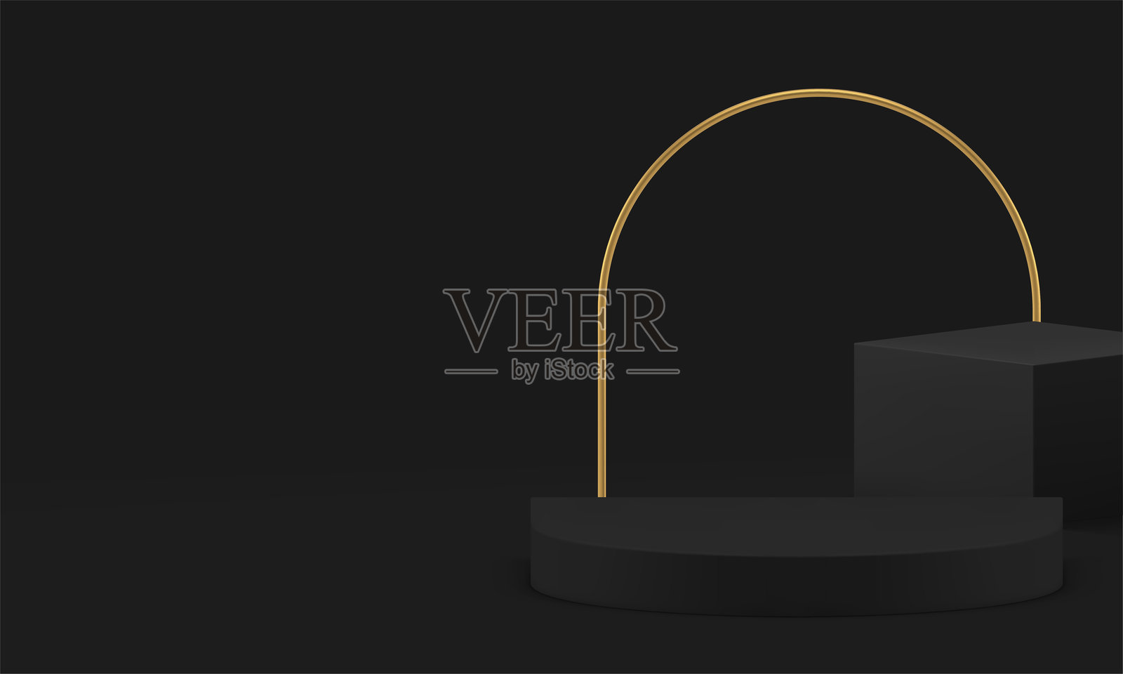奢华的3D黑色几何讲台展示台产品展示真实矢量插图插画图片素材
