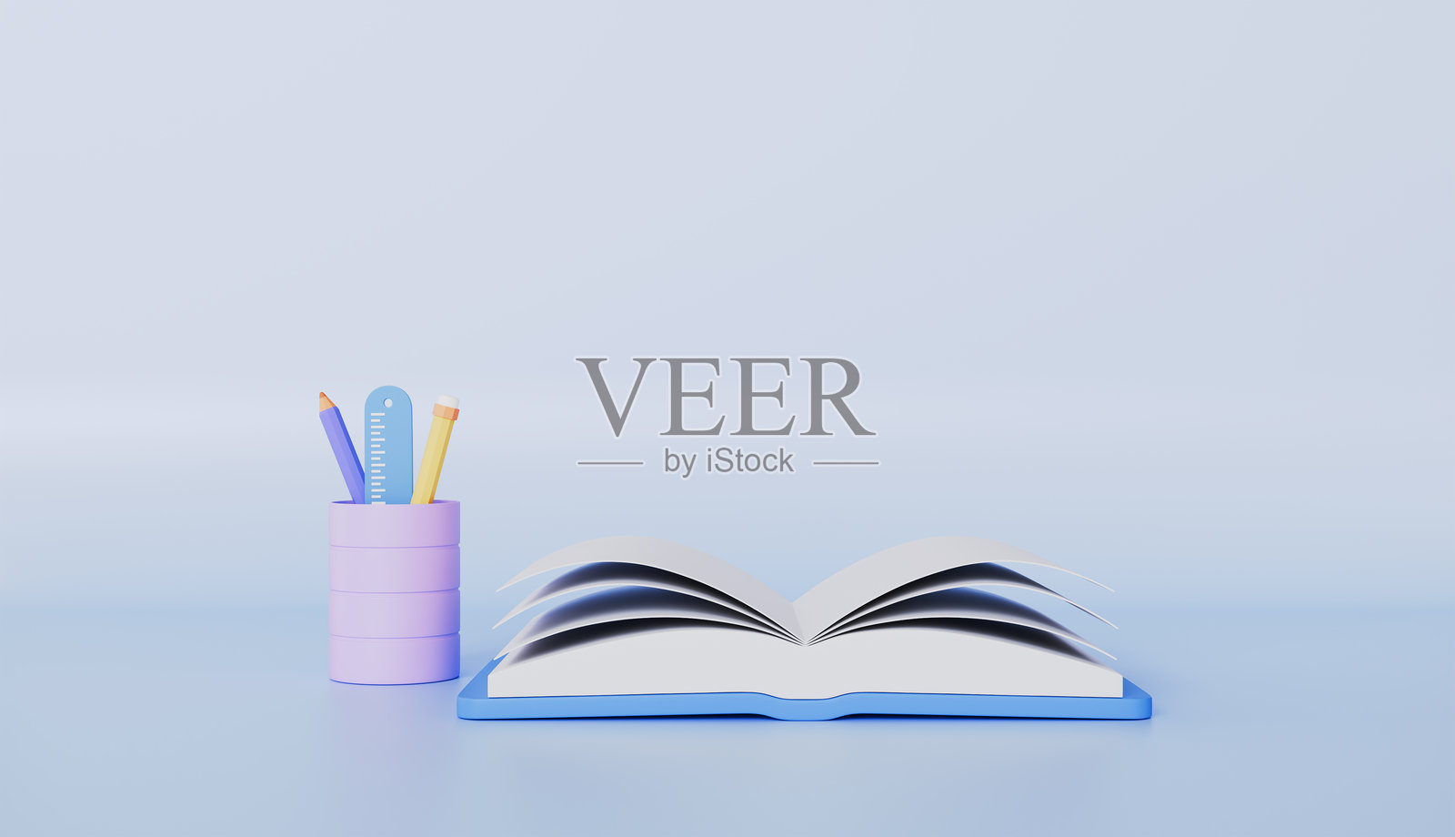 返校概念，包含一本打开的书、一个笔记本和一些铅笔，象征教育和阅读照片摄影图片