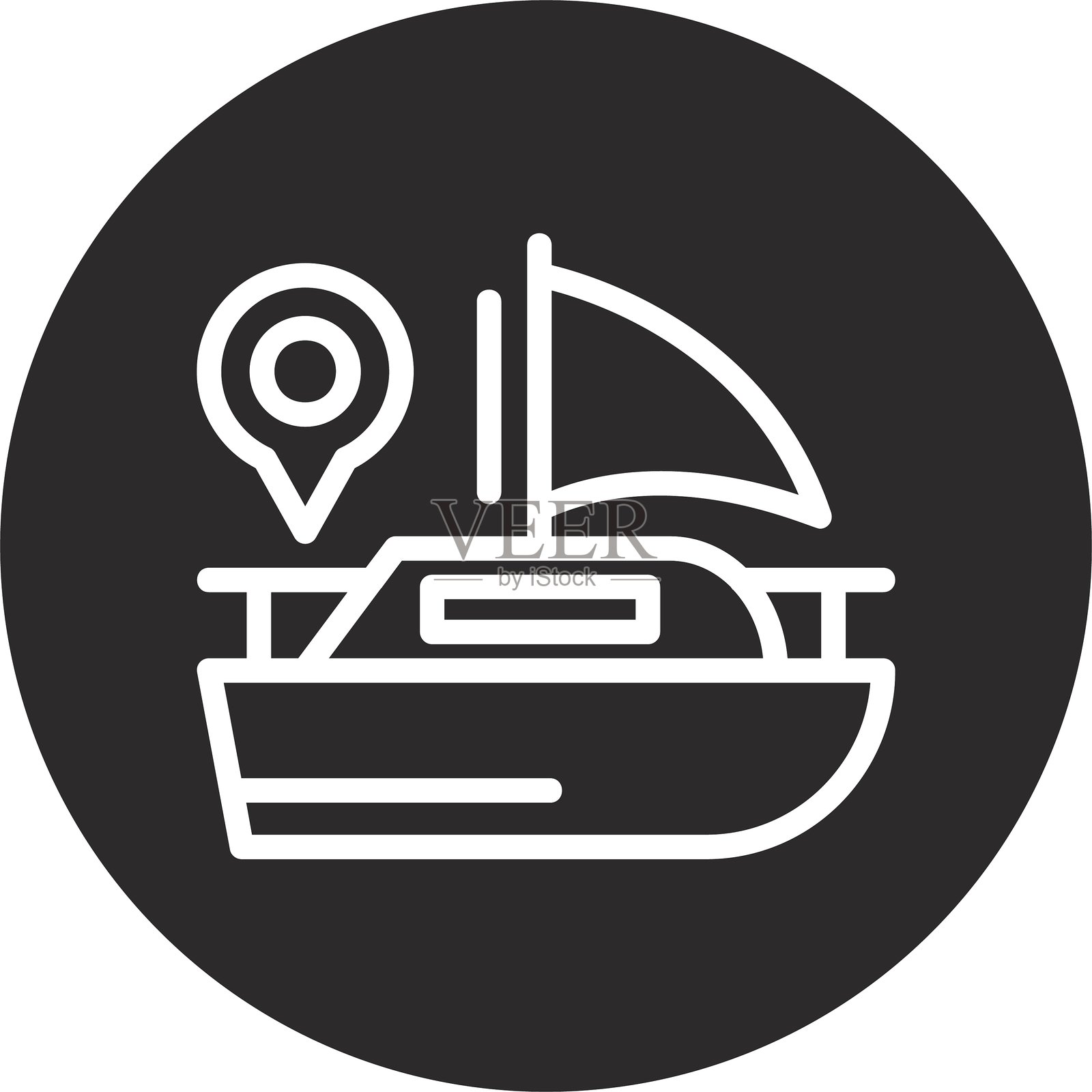 黑色倒置圆形的船插画图片素材