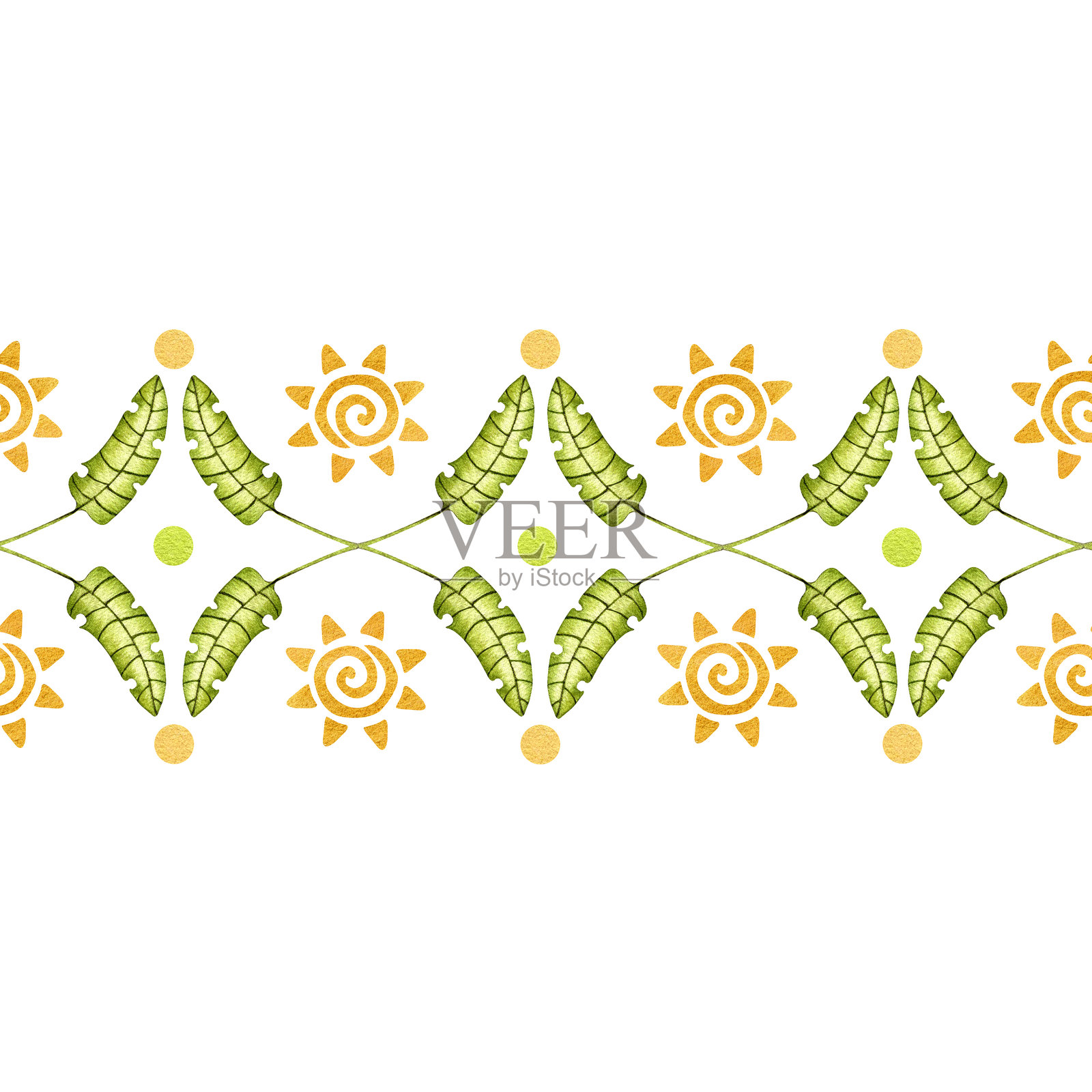 绿色叶子的花卉装饰 ornament.插画图片素材