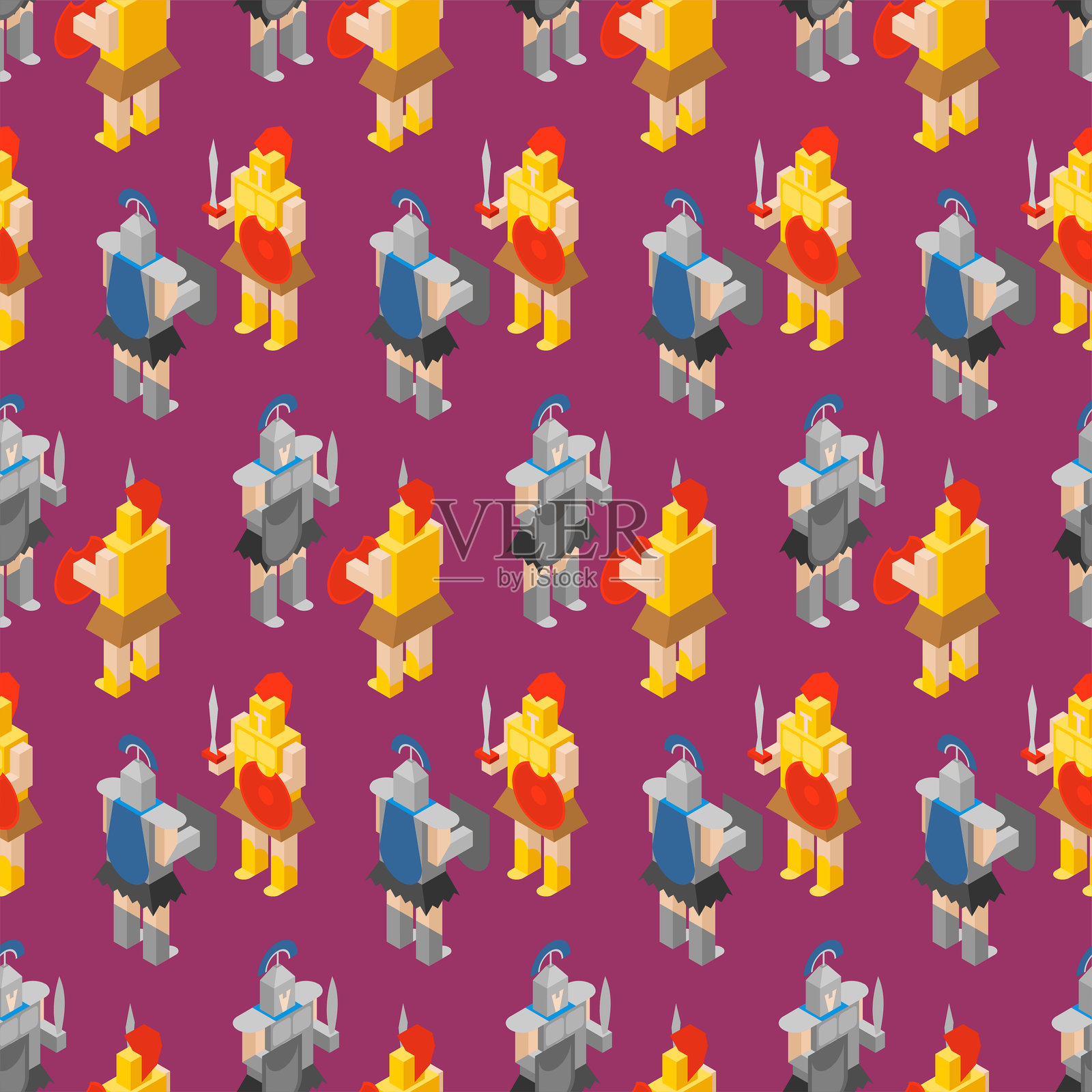 古希腊战士图案无缝背景。特洛伊战争英雄背景插画图片素材