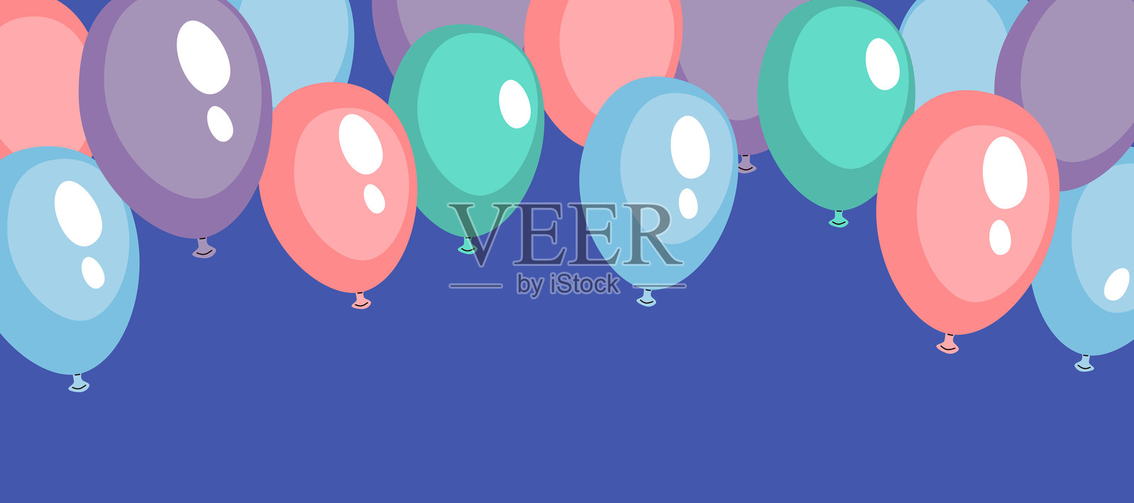 蓝色气球背景 - 生日祝福太空卡通插画图片素材