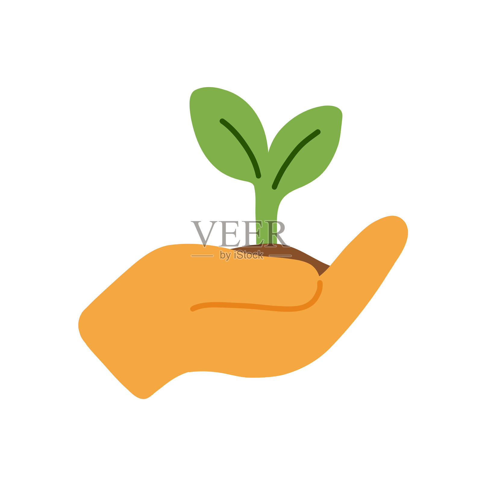 手握年轻植物，象征着可持续性和我们未来的成长 矢量插图插画图片素材