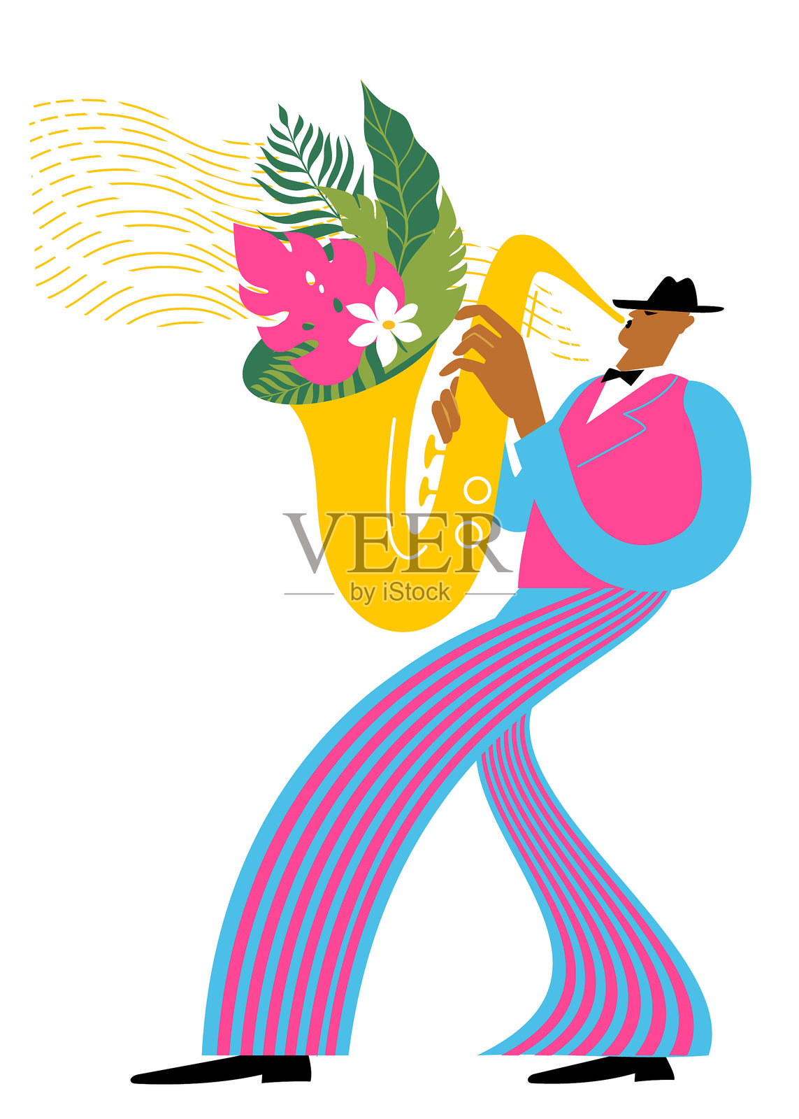 萨克斯风演奏的爵士乐手插画图片素材