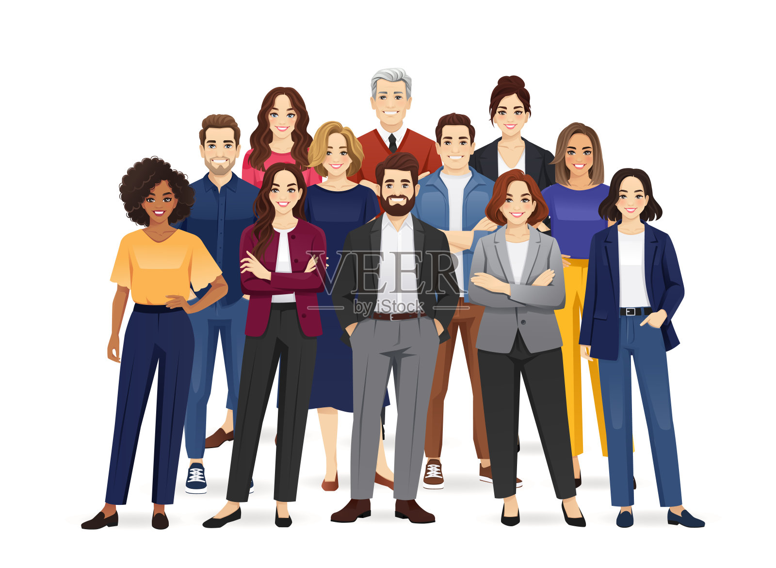 商务人士站在一起插画图片素材