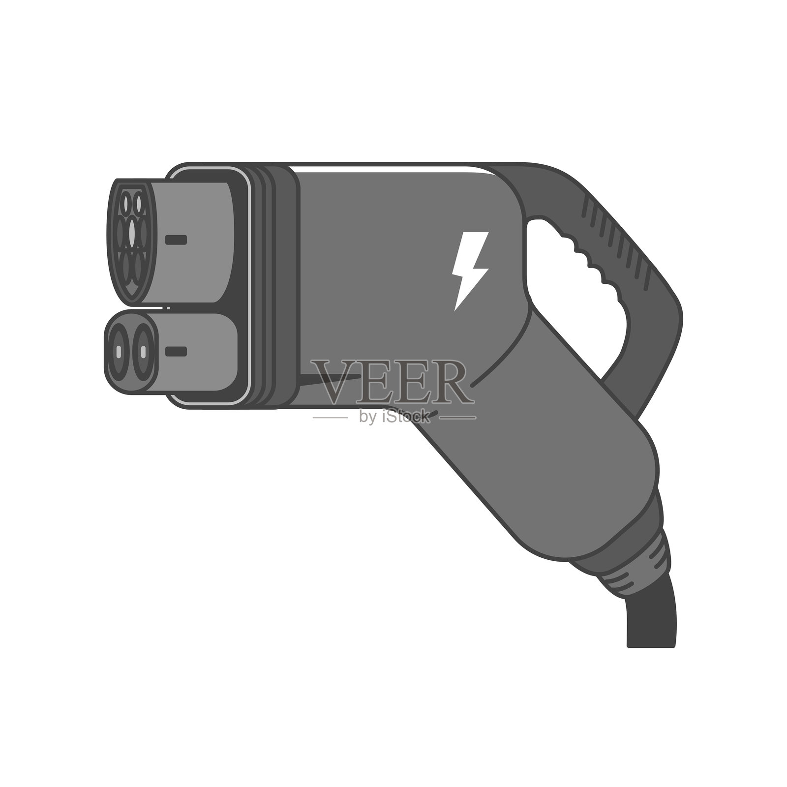 电动汽车充电插头，电动汽车充电连接器（欧洲，EUR-COMBO CCS2）插画图片素材