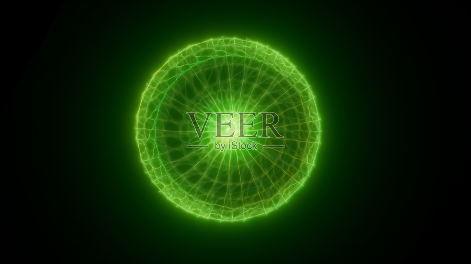 发光的绿色圆形能量场，带有辐射的同心图案，类似于科学或未来主义的可视化效果照片摄影图片