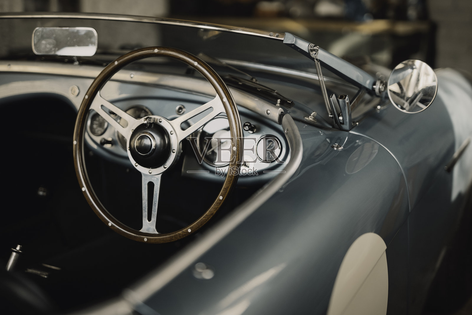 英国经典汽车内饰蓝色照片摄影图片