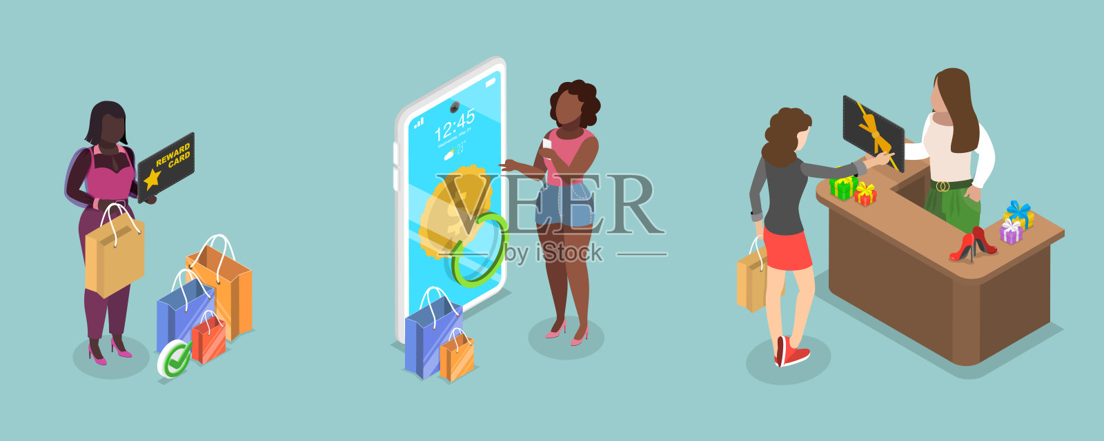 忠诚度计划的3D等距平面矢量插图插画图片素材