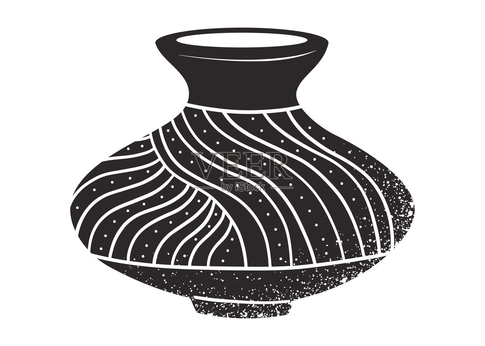 非洲部落陶罐的黑白剪影，带有民族点状和波浪形图案。古老文化中使用的传统陶瓷器皿的磨砂质感矢量插图。插画图片素材