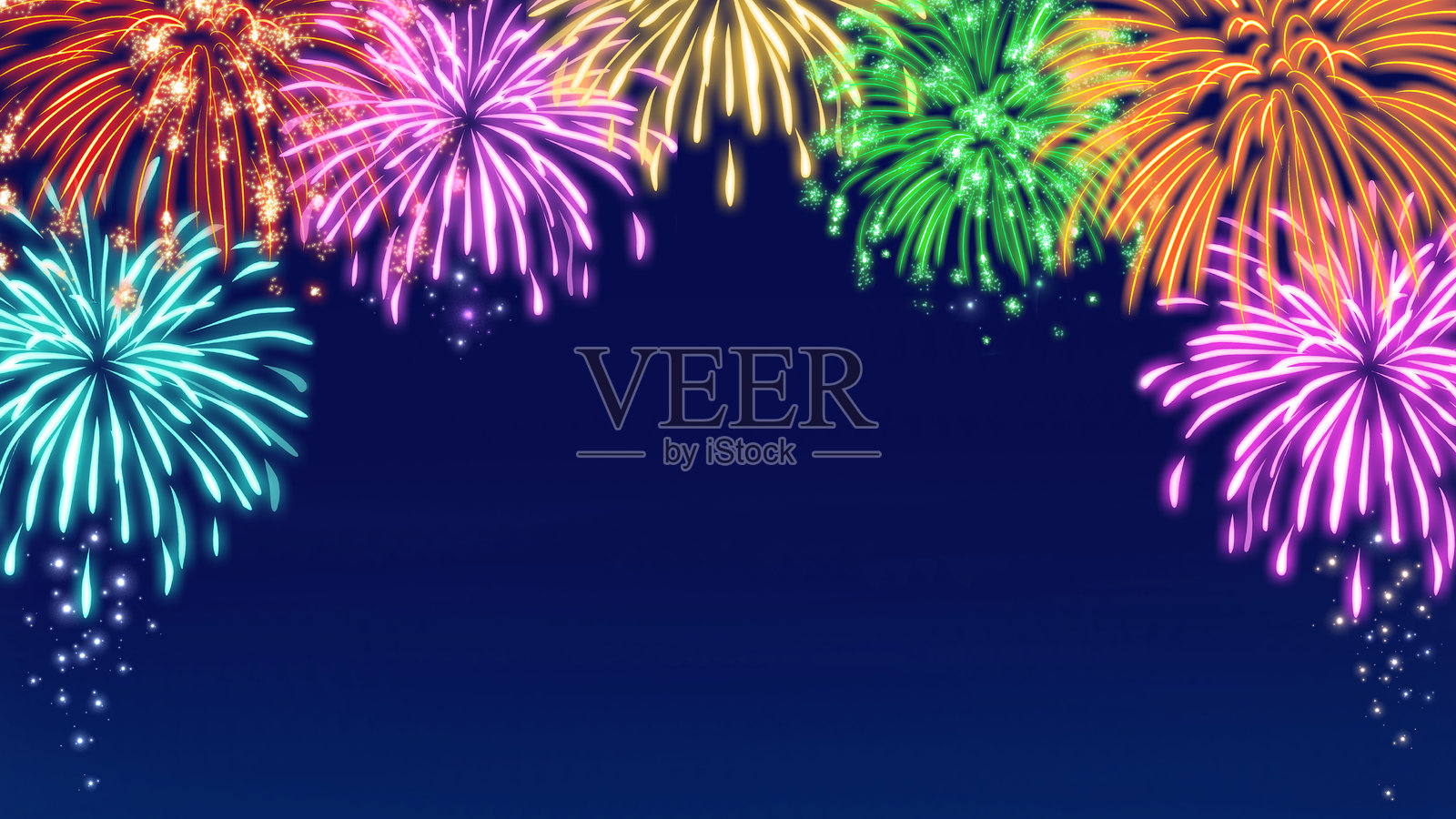 夜空中绽放的烟花插画图片素材